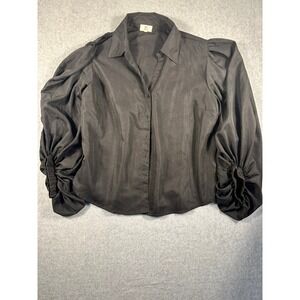 Girl Soul Black Puff Sleeve Button Down Blouse Ruched Cuffs XL Solid Top